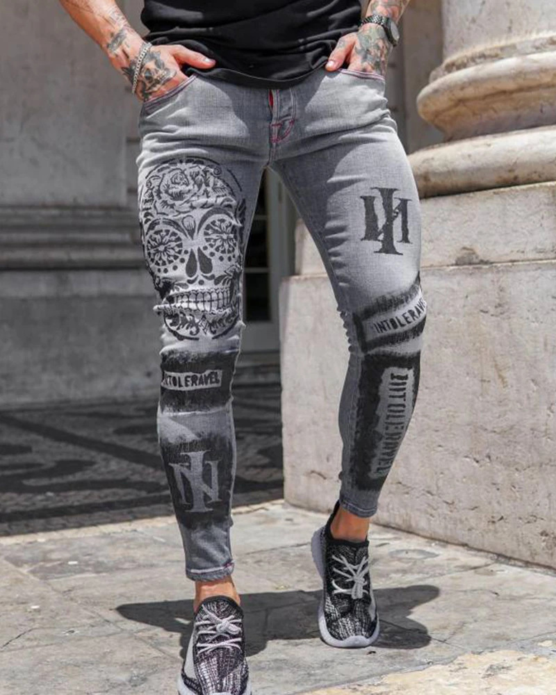 Men'S Fashion Grey Jeans - Men Jeans Fashion Slim Fit Pencil